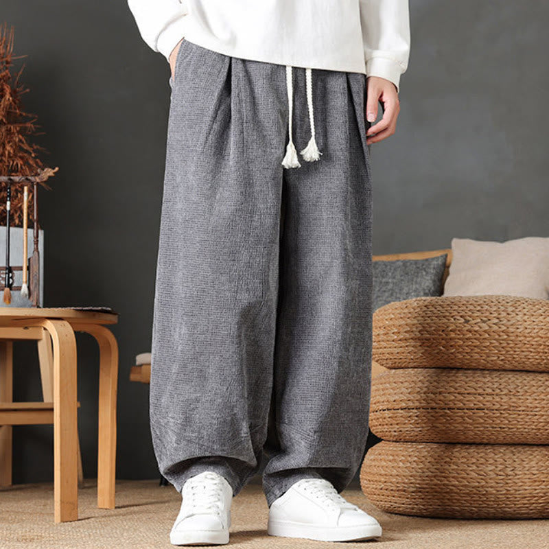 Buddha Stones Pantalones tobilleros de pana de corte recto con cordón ajustable, estilo vintage, para hombre, ideales para otoño e invierno. - image 1
