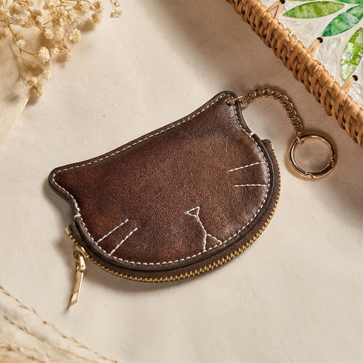 Buddha Stones Bolso de mano vintage con forma de gato, cremallera y dije de cuero. - image 3