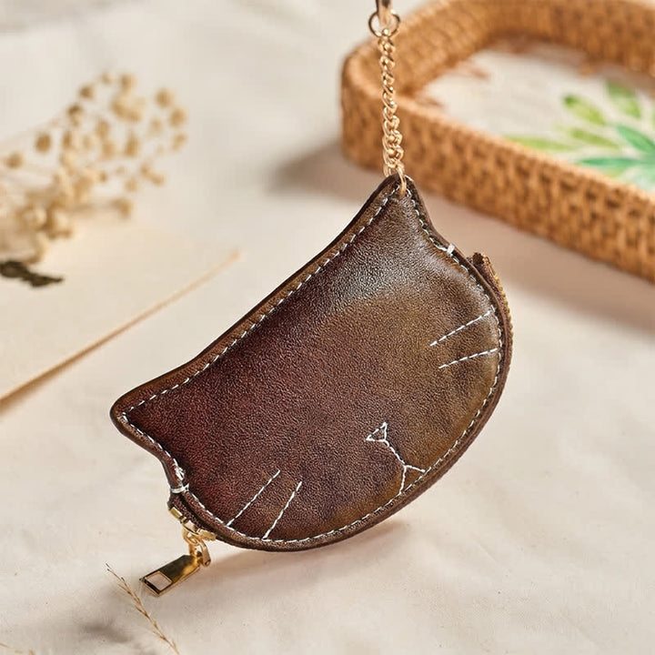 Buddha Stones Bolso de mano vintage con forma de gato, cremallera y dije de cuero. - image 1