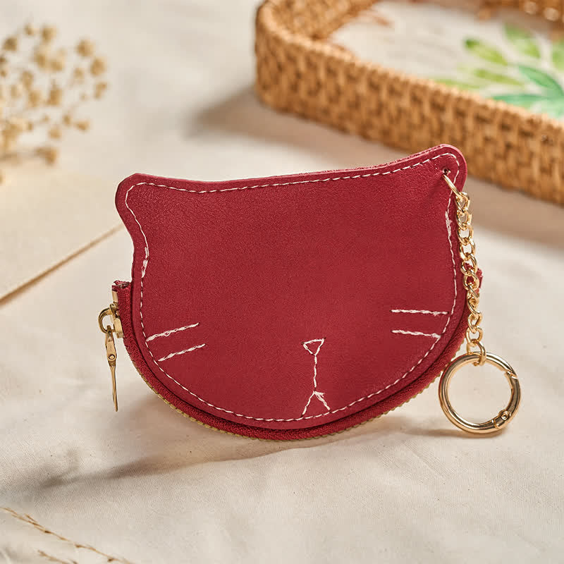 Buddha Stones Bolso de mano vintage con forma de gato, cremallera y dije de cuero. - Rojo (aprox. 10 cm × 1,3 cm × 7,4 cm) - image 9