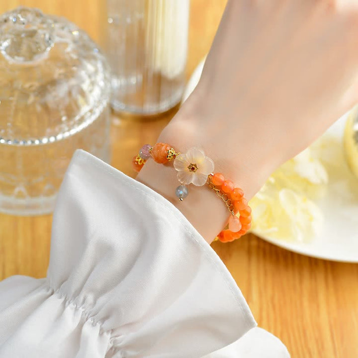 Buddha Stones Pulsera con dije floral de loto de jade y seda dorada - image 4