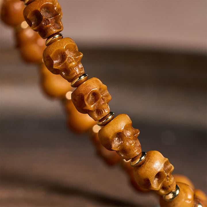 Buddha Stones Pulsera tibetana de nuevo comienzo con calavera de hueso tallada a mano - image 4