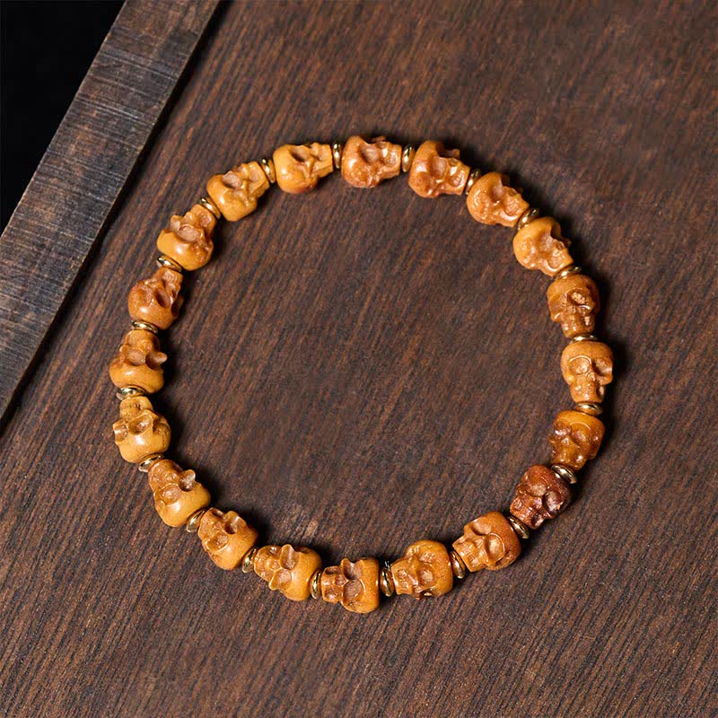 Buddha Stones Pulsera tibetana de nuevo comienzo con calavera de hueso tallada a mano - Cuenta de hueso - image 0