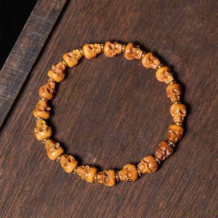 Buddha Stones Pulsera tibetana de nuevo comienzo con calavera de hueso tallada a mano - Cuenta de hueso - image 0