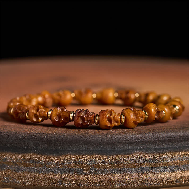Buddha Stones Pulsera tibetana de nuevo comienzo con calavera de hueso tallada a mano - image 1