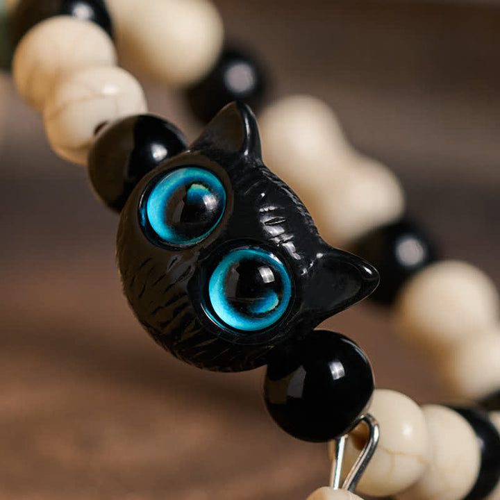 Buddha Stones Pulsera de fuerza con cuentas de calavera y gato negro - image 3