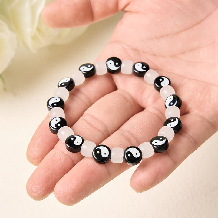 Buddha Stones Pulsera de equilibrio de cuentas blancas y negras Yin Yang de Liuli - image 4