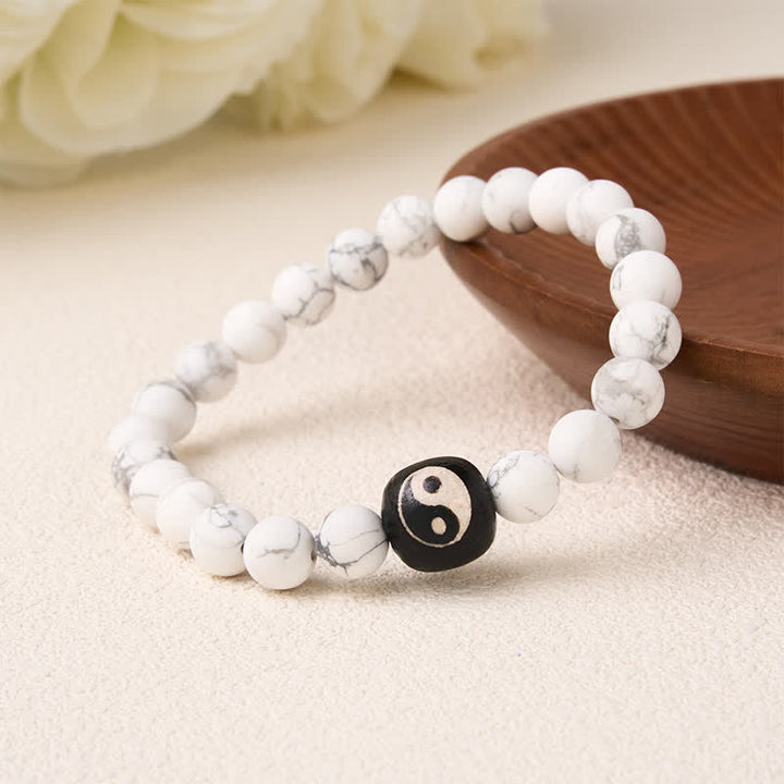 Buddha Stones Pulsera de cuentas redondas con equilibrio Yin Yang, ónix negro y turquesa blanca - image 2