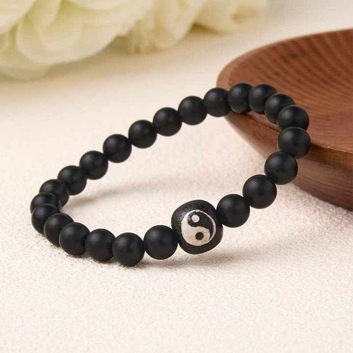Buddha Stones Pulsera de cuentas redondas con equilibrio Yin Yang, ónix negro y turquesa blanca - image 16