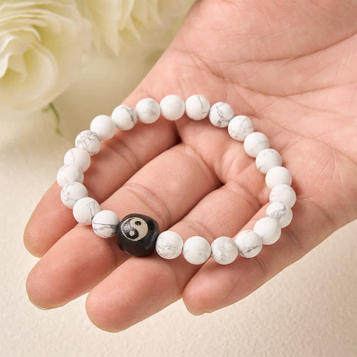 Buddha Stones Pulsera de cuentas redondas con equilibrio Yin Yang, ónix negro y turquesa blanca - image 5