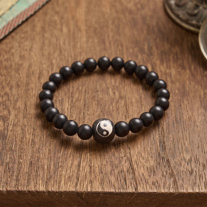 Buddha Stones Pulsera de cuentas redondas con equilibrio Yin Yang, ónix negro y turquesa blanca - image 17