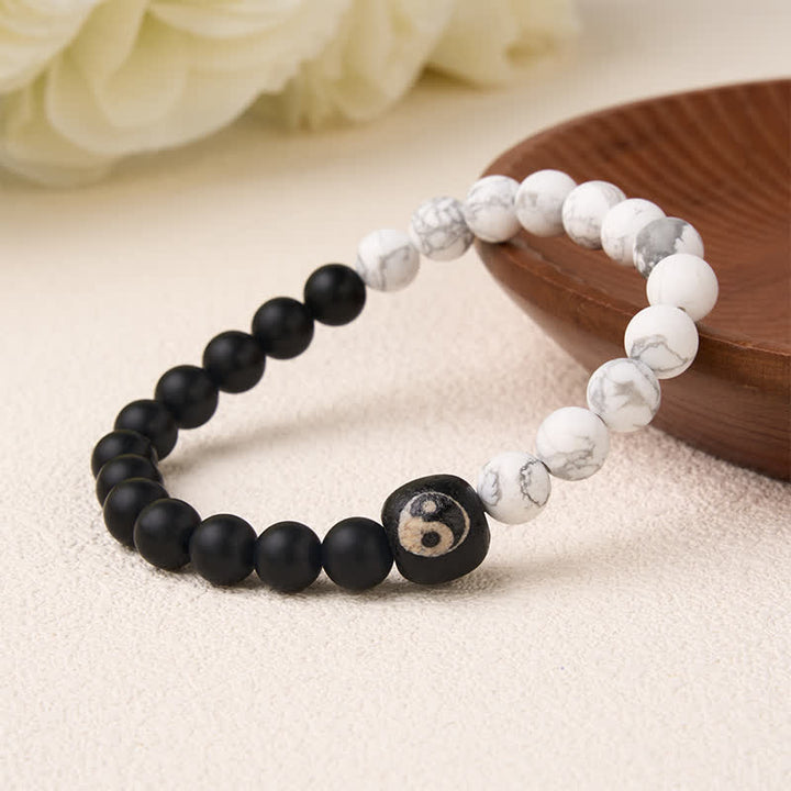 Buddha Stones Pulsera de cuentas redondas con equilibrio Yin Yang, ónix negro y turquesa blanca - image 11