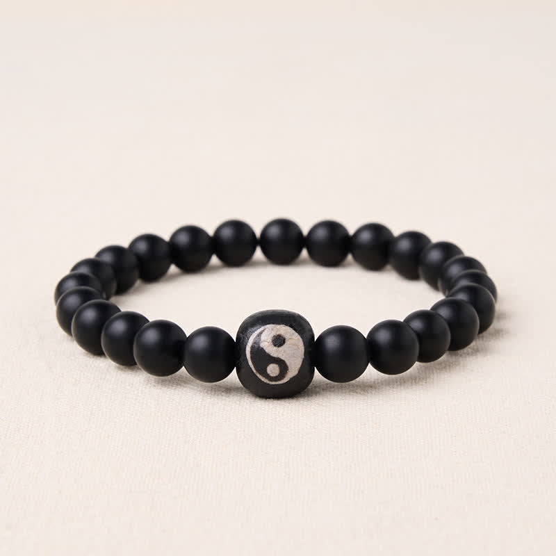 Buddha Stones Pulsera de cuentas redondas con equilibrio Yin Yang, ónix negro y turquesa blanca - Ónix negro - 5,9–6,3 pulgadas (15–16 cm) - image 15