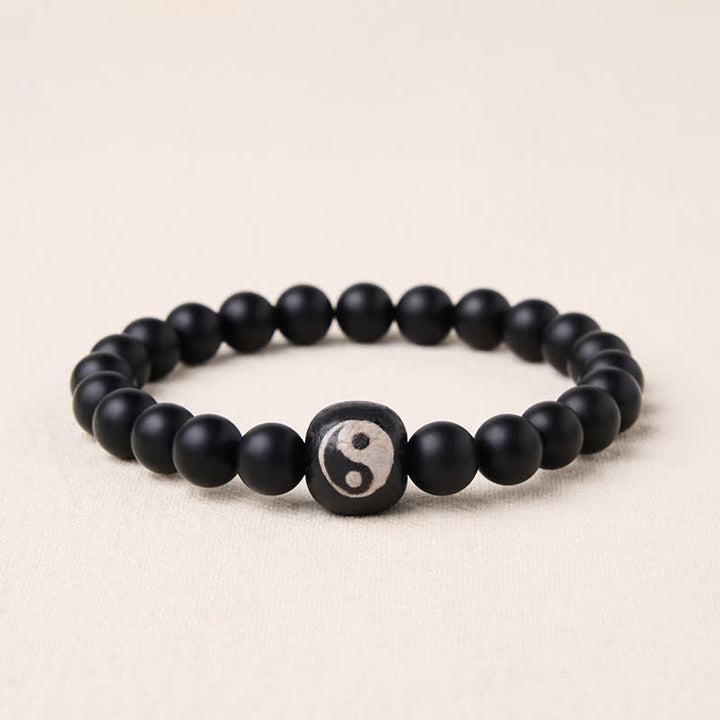 Buddha Stones Pulsera de cuentas redondas con equilibrio Yin Yang, ónix negro y turquesa blanca - Ónix negro - 5,9–6,3 pulgadas (15–16 cm) - image 15