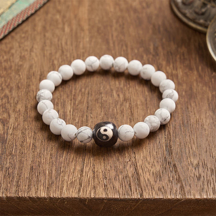 Buddha Stones Pulsera de cuentas redondas con equilibrio Yin Yang, ónix negro y turquesa blanca - image 3