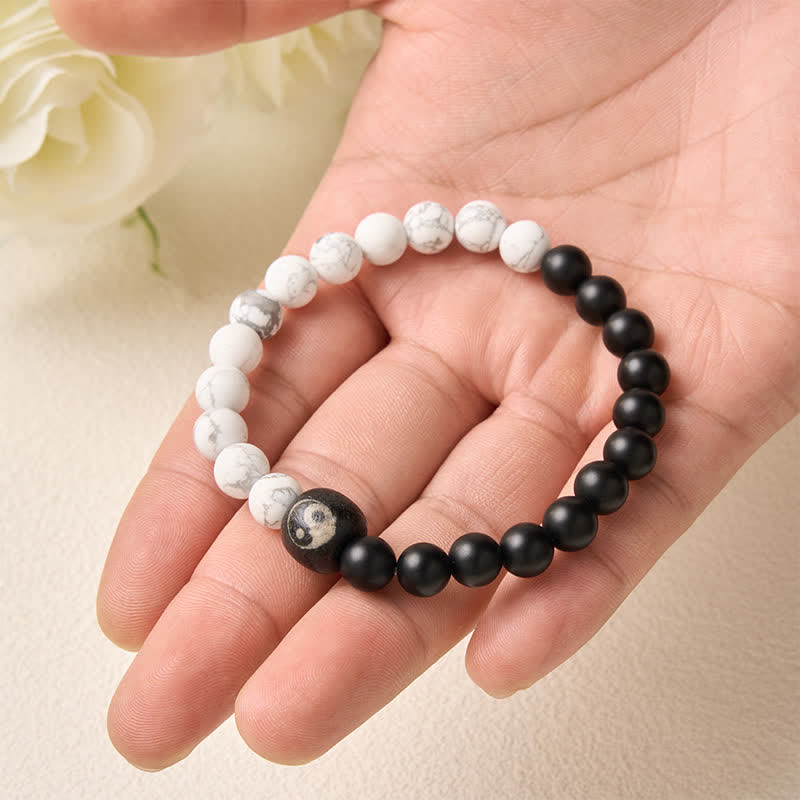 Buddha Stones Pulsera de cuentas redondas con equilibrio Yin Yang, ónix negro y turquesa blanca - image 14