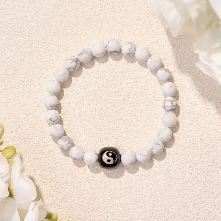 Buddha Stones Pulsera de cuentas redondas con equilibrio Yin Yang, ónix negro y turquesa blanca - image 14