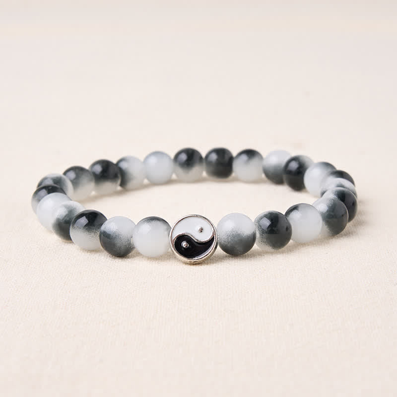 Buddha Stones Pulsera de equilibrio bicolor Yin Yang con cuentas planas de aleación y cristal - Yin Yang (circunferencia de la muñeca: 5,9 a 6,3 pulgadas/15 a 16 cm) - image 0