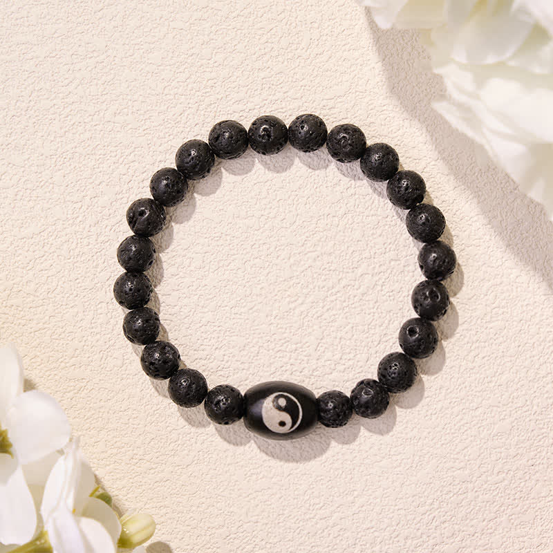 Buddha Stones Pulsera de soporte con cuentas Yin Yang de ónix negro y roca volcánica - image 4