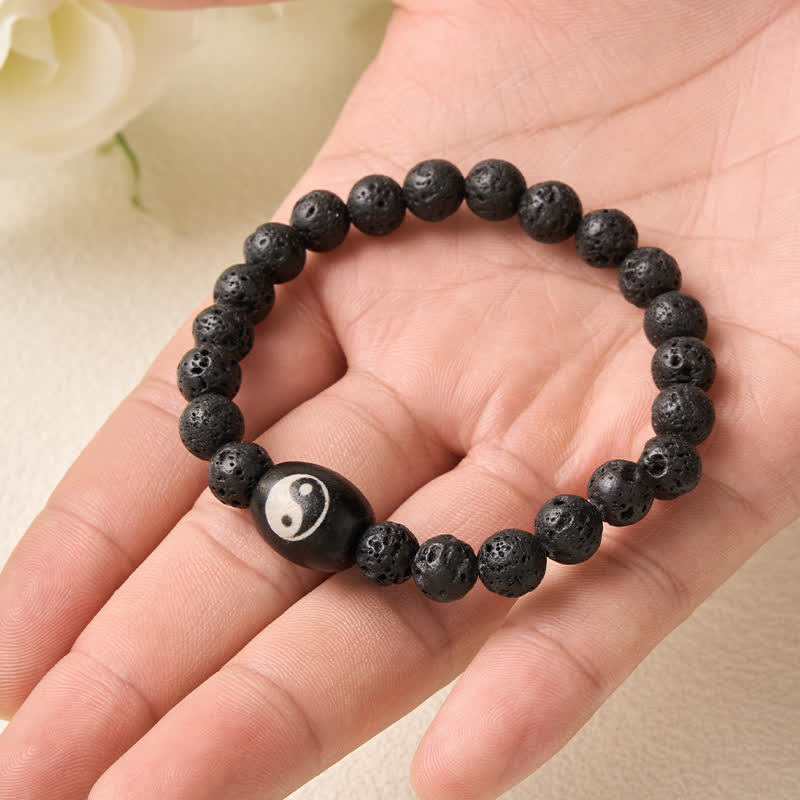 Buddha Stones Pulsera de soporte con cuentas Yin Yang de ónix negro y roca volcánica - image 9