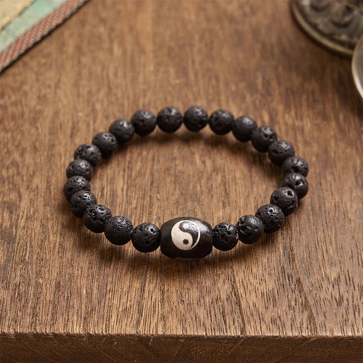 Buddha Stones Pulsera de soporte con cuentas Yin Yang de ónix negro y roca volcánica - image 4