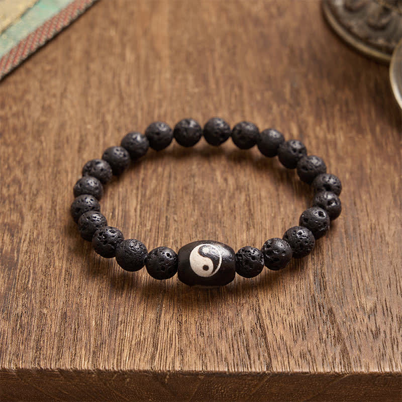 Buddha Stones Pulsera de soporte con cuentas Yin Yang de ónix negro y roca volcánica - image 2
