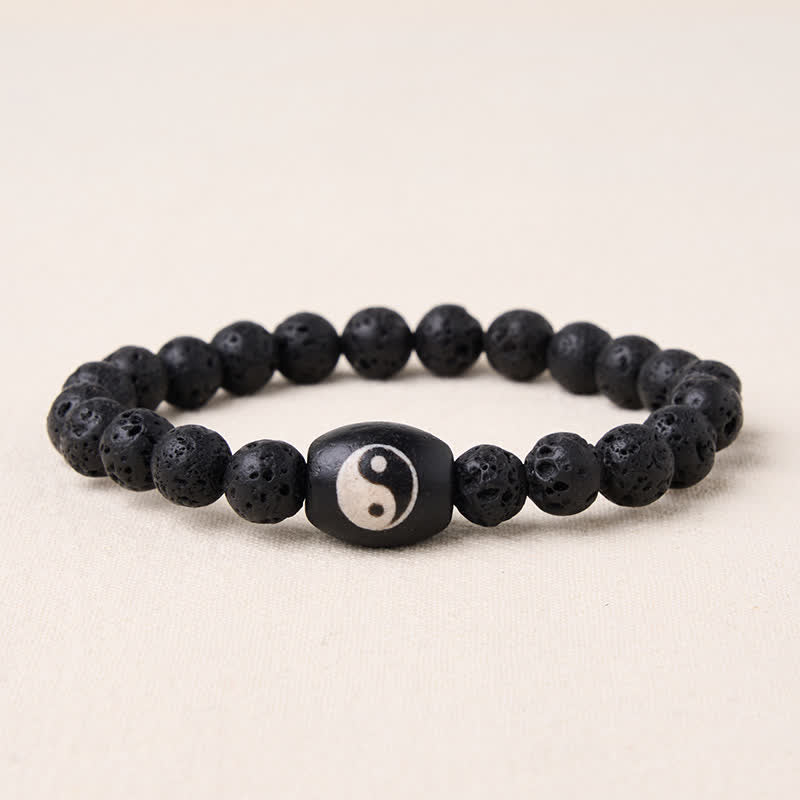 Buddha Stones Pulsera de soporte con cuentas Yin Yang de ónix negro y roca volcánica - image 2