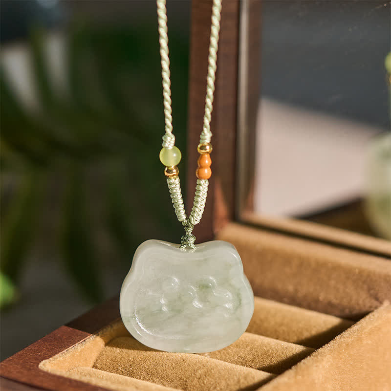 Buddha Stones Collar tejido a mano con diseño de gato de jade natural y armonía. - image 4