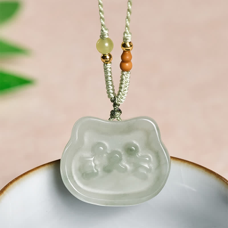 Buddha Stones Collar tejido a mano con diseño de gato de jade natural y armonía. - Jade natural (el color puede variar) - image 0