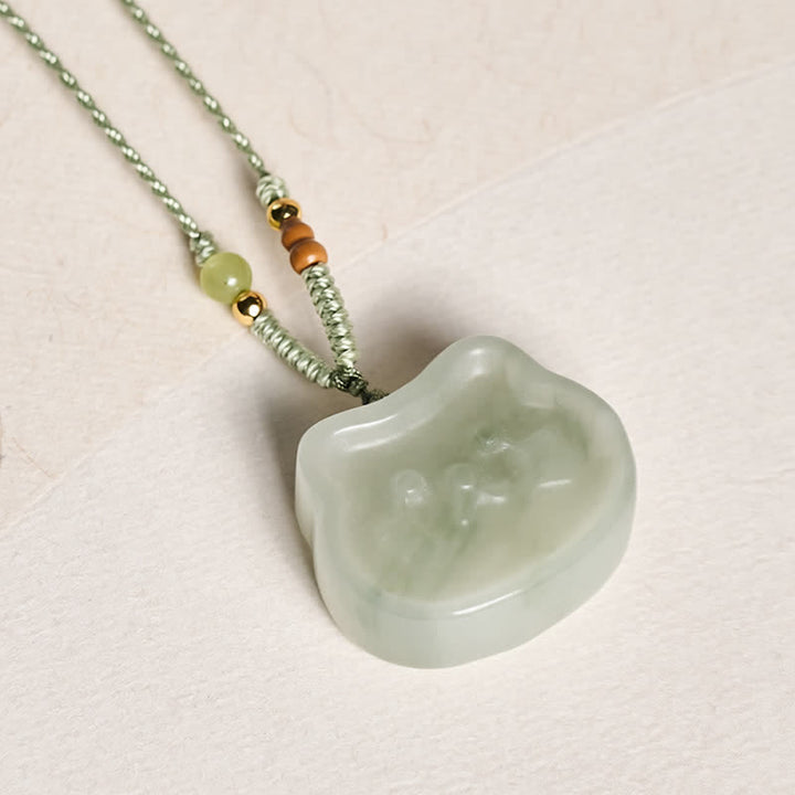 Buddha Stones Collar tejido a mano con diseño de gato de jade natural y armonía. - image 3