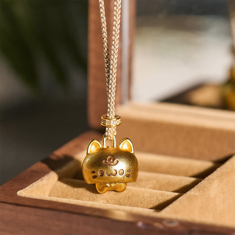 Buddha Stones Collar con dije de gato de cobre chapado en oro y efecto curativo - image 4