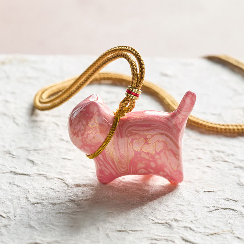 Buddha Stones Collar con dije de gato adorable y equilibrado - Esquema de color rosa con patrón aleatorio - image 11