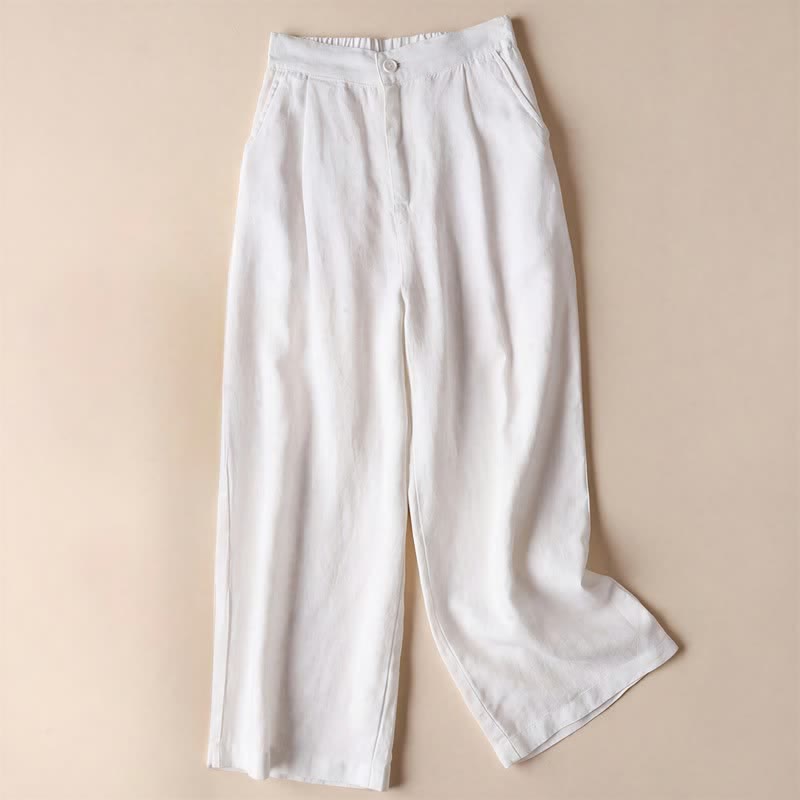 Pantalones de mujer Buddha Stones Commute de color liso, largo 7-8, pierna ancha con bolsillos. - Blanco - US12, UK/AU16, EU44 (3XL) - image 8