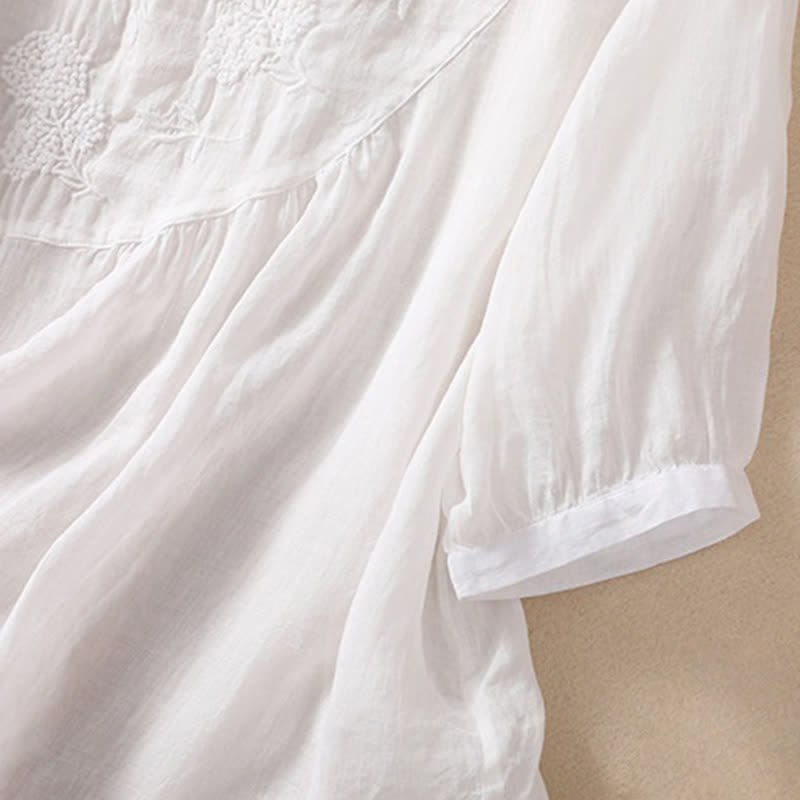 Camiseta de manga corta para mujer con cuello redondo y diseño de flores bordadas con Buddha Stones. - image 11