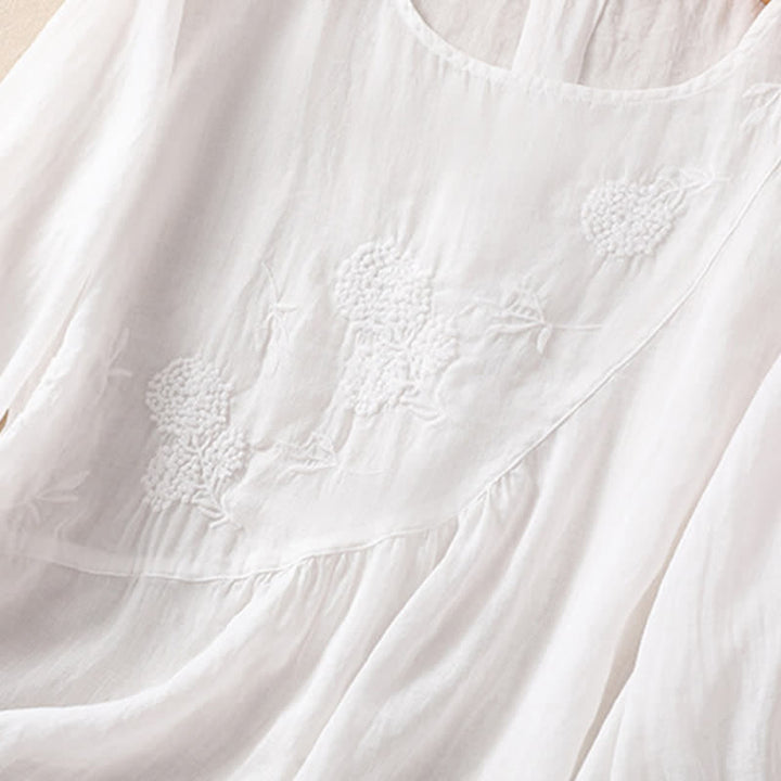 Camiseta de manga corta para mujer con cuello redondo y diseño de flores bordadas con Buddha Stones. - image 13