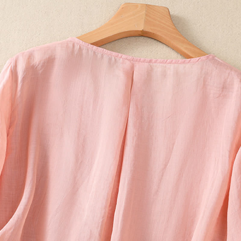 Camiseta de manga corta para mujer con cuello redondo y diseño de flores bordadas con Buddha Stones. - image 17