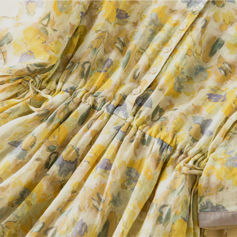Vestido midi de manga corta con estampado floral en contraste de colores y estampado de Buddha Stones, con bolsillos. - image 17