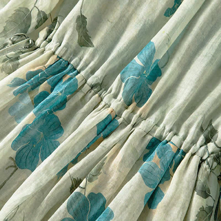 Vestido midi de manga corta con estampado floral en contraste de colores y estampado de Buddha Stones, con bolsillos. - image 7