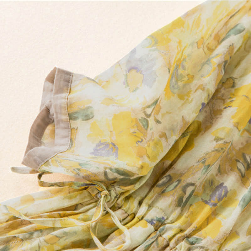 Vestido midi de manga corta con estampado floral en contraste de colores y estampado de Buddha Stones, con bolsillos. - image 16