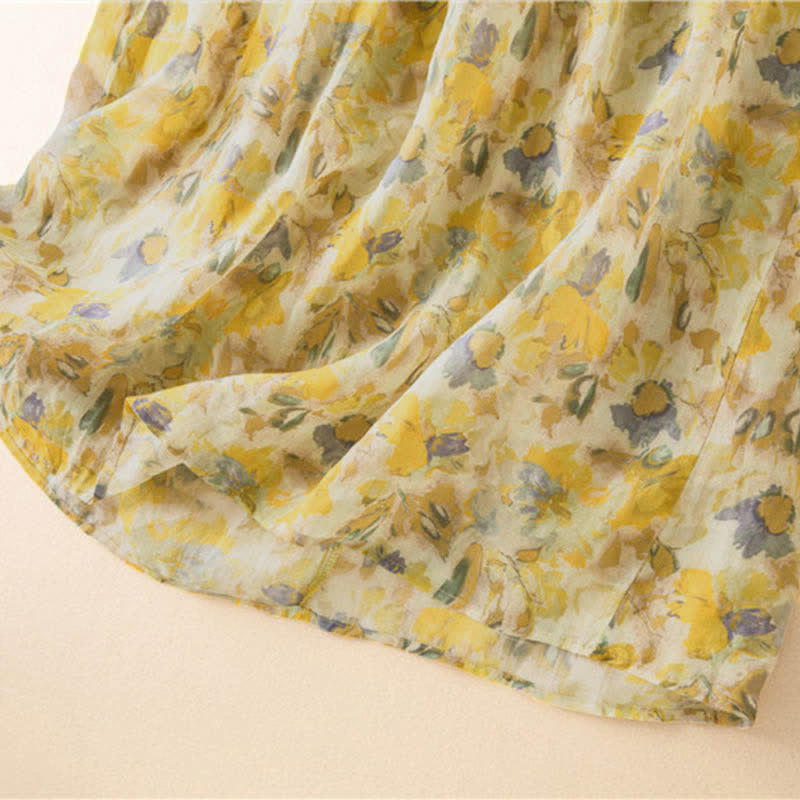 Vestido midi de manga corta con estampado floral en contraste de colores y estampado de Buddha Stones, con bolsillos. - image 18