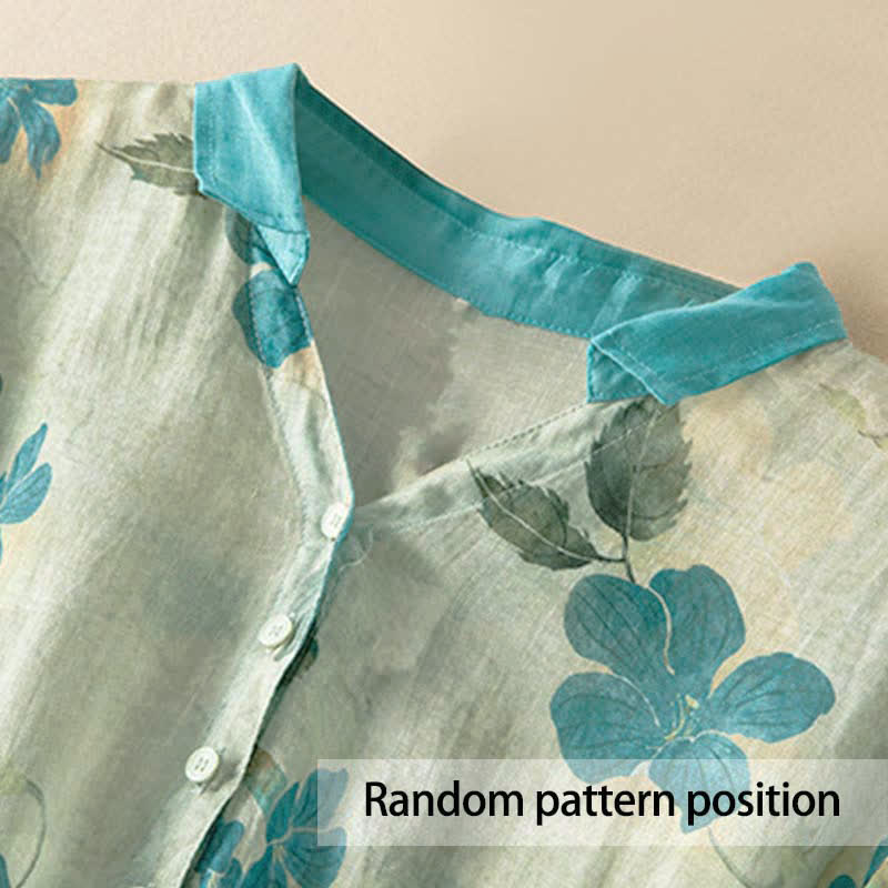 Vestido midi de manga corta con estampado floral en contraste de colores y estampado de Buddha Stones, con bolsillos. - image 1