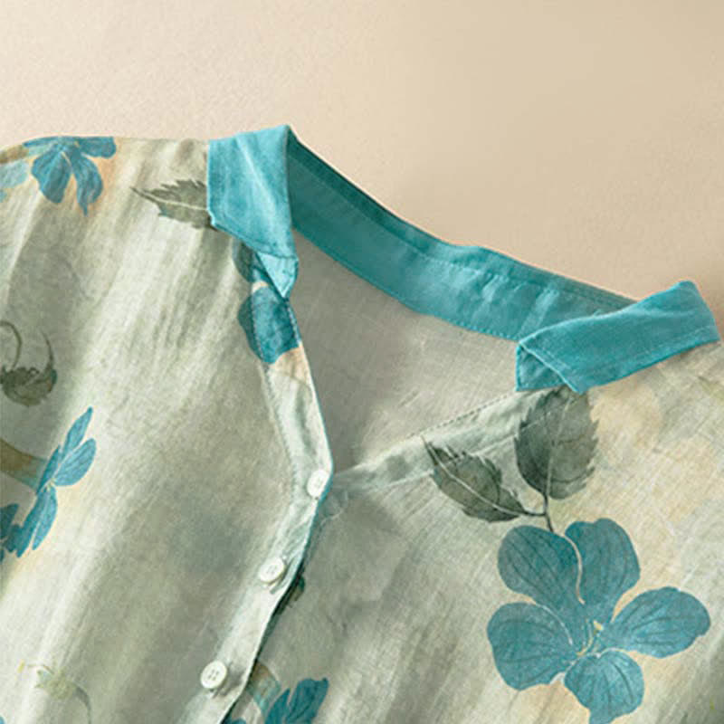 Vestido midi de manga corta con estampado floral en contraste de colores y estampado de Buddha Stones, con bolsillos. - image 3