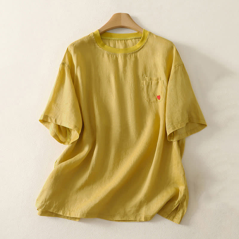 Camiseta de manga corta para mujer con bordado informal de corazón rojo y Buddha Stones. - Oro - US14，UK/AU18，EU46 (2XL) - image 9