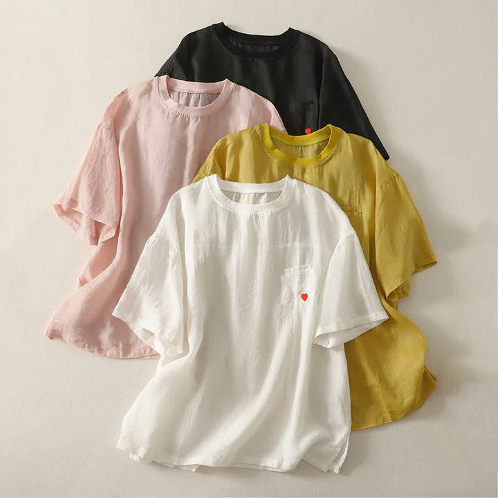 Camiseta de manga corta para mujer con bordado informal de corazón rojo y Buddha Stones. - image 19