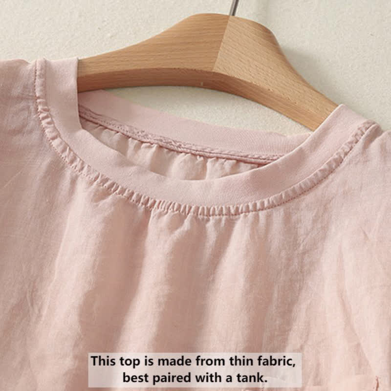 Camiseta de manga corta para mujer con bordado informal de corazón rojo y Buddha Stones. - image 1