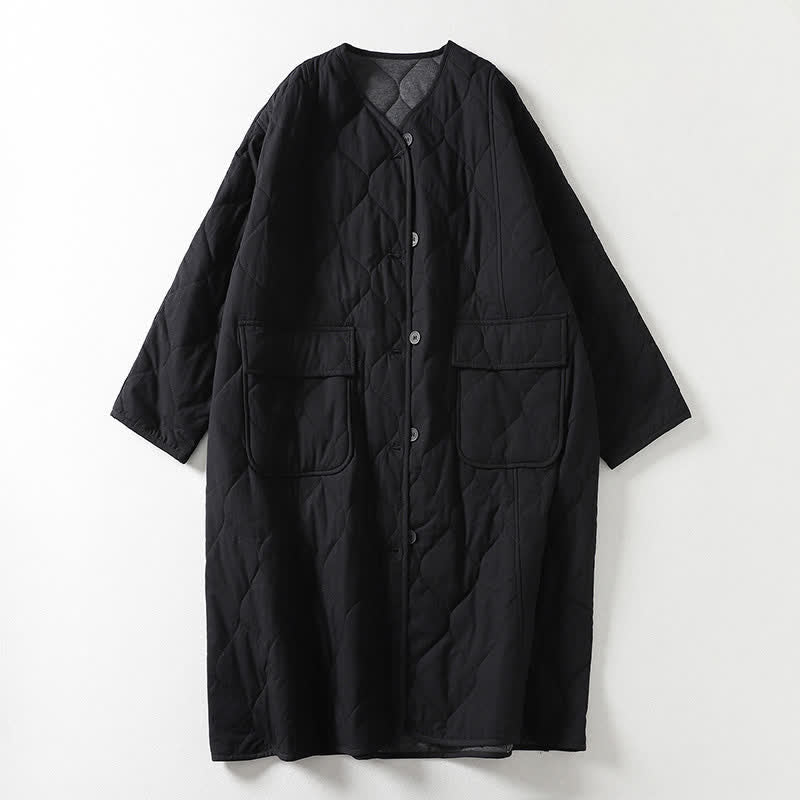 Abrigo de algodón para mujer con mangas largas, cuello en V, estampado de Buddha Stones lisos, con bolsillos. - Negro - US14，UK/AU18，EU46 (2XL) - image 5