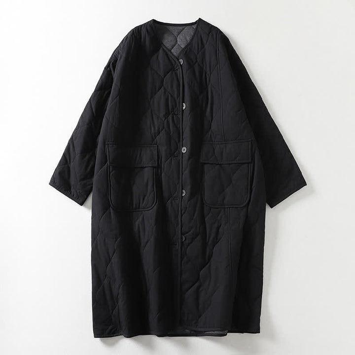 Abrigo de algodón para mujer con mangas largas, cuello en V, estampado de Buddha Stones lisos, con bolsillos. - Negro - US14，UK/AU18，EU46 (2XL) - image 5