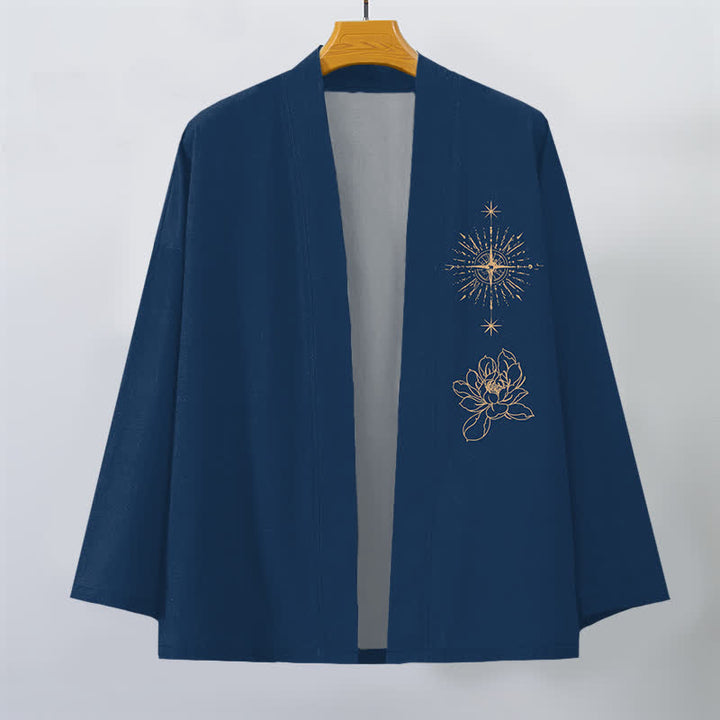 Buddha Stones Kimono de algodón con estampado de loto radiante y abertura frontal para hombre - image 7