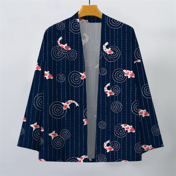 Buddha Stones Kimono de hombre de algodón con estampado de ondas Koi y frente abierto - image 1