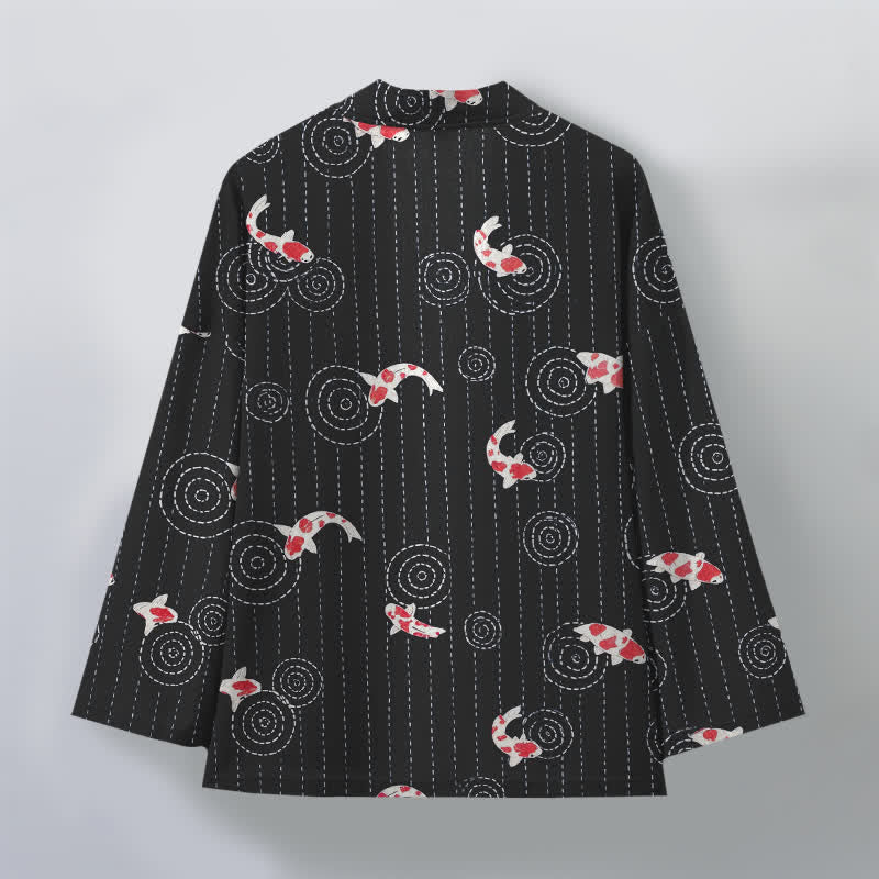 Buddha Stones Kimono de hombre de algodón con estampado de ondas Koi y frente abierto - image 8